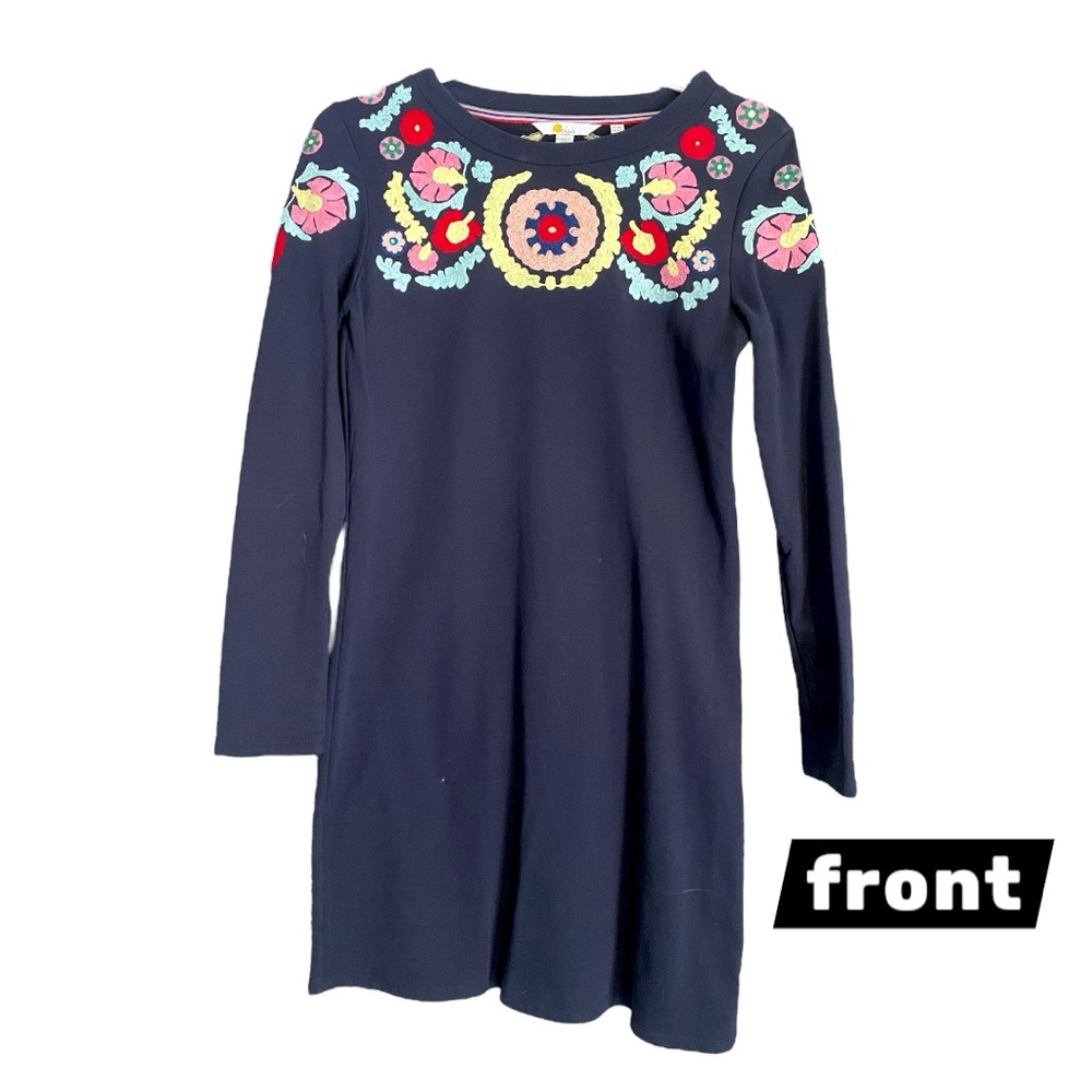 Boden Navy Dress with Pastel Embroidery